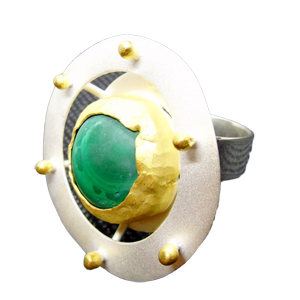 Ασημένιο (925ο) δαχτυλίδι με ακατέργαστο μαλαχίτη 