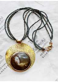 Περιδέραιο (45 εκ.) απο αιματίτη και καπνία (smokie quartz)