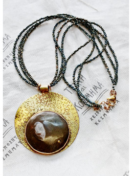 Necklace (45 cm) made of hematite and smokie quartz