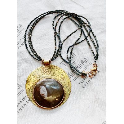 Περιδέραιο (45 εκ.) απο αιματίτη και καπνία (smokie quartz)