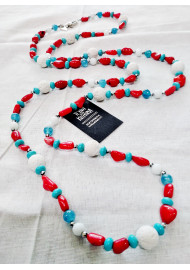 Necklace with coral, turquoise and lava