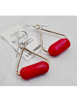 Earring (925) with natural red coral