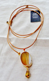 Long necklace with mineral stone and leather cord
