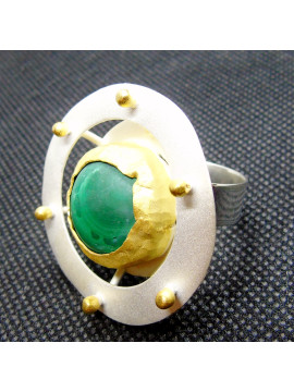 Silver (925o) ring with raw malachite