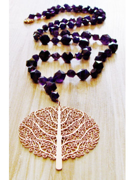 Necklace (60 cm) with amethyst (polygonal)