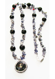Necklace (55 cm) with fluorite and black onyx