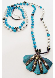 Necklace 50 cm with pearl and turquoise