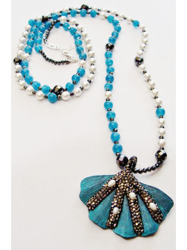 Necklace 50 cm with pearl and turquoise