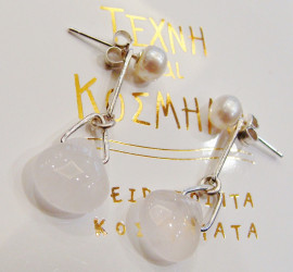 Διπλό σκουλαρίκι με ορυκτό και μαργαριτάρι 