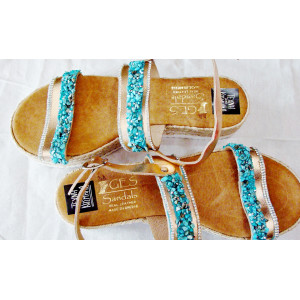 Sandal leather platform decorated