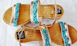 Sandal leather platform decorated