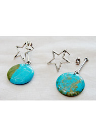 Double earring with turquoise stones