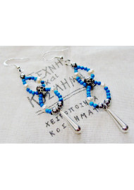 Earring - skull (hematite) - with mineral beads