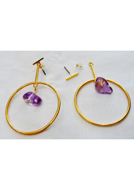 Double earring ring with mineral beads