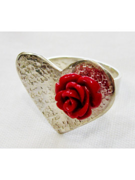 Silver 925o ring  with red rose 