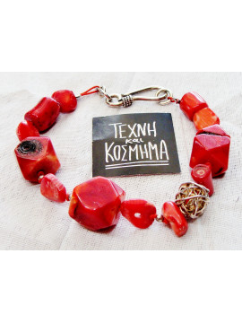 Natural red coral bracelet