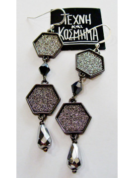 Hexagon earring with hematite