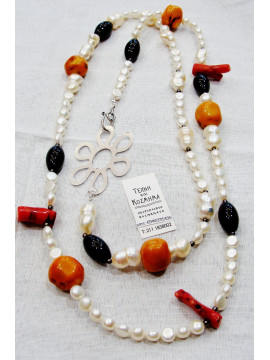 Necklace (70 cm) from pearl south sea with mineral stones