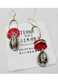 Earring with natural red coral