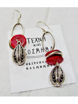 Earring with natural red coral