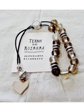 Rosary of mineral beads tobacco (quartz)