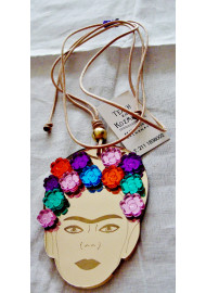 Plexi necklace - Frida Kahlo with satin cord