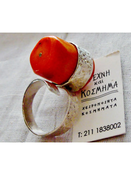 925 silver ring with natural coral