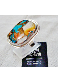 Silver ring with rare stone (turquoise with copper)